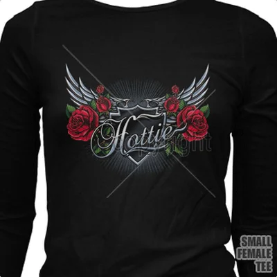 Hottie w/ Wings & Roses T Shirt Zippered Buttoned Snapped Zippered Buttoned Snapped