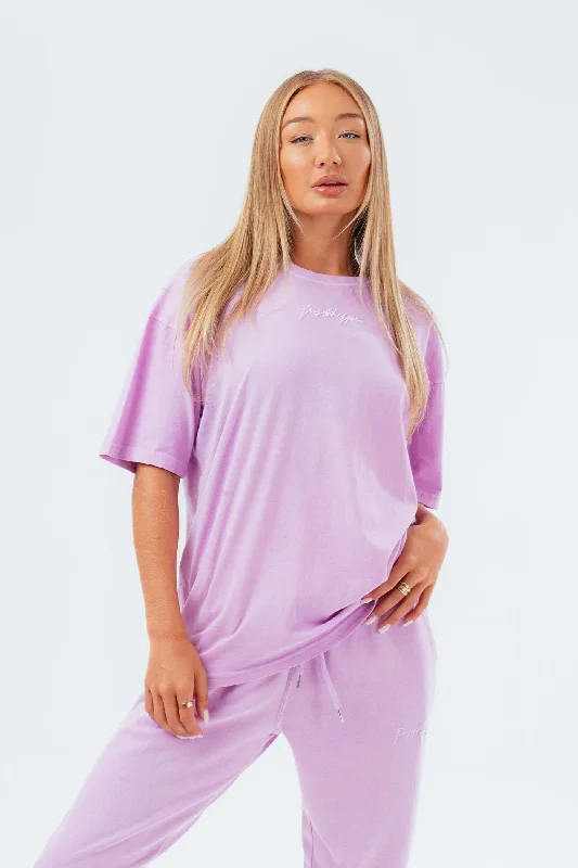 HYPE WASHED LILAC SCRIBBLE LOGO WOMEN'S OVERSIZED T-SHIRT Terry Blend Velvet Blend Canvas Blend Terry Blend Velvet Blend Canvas Blend