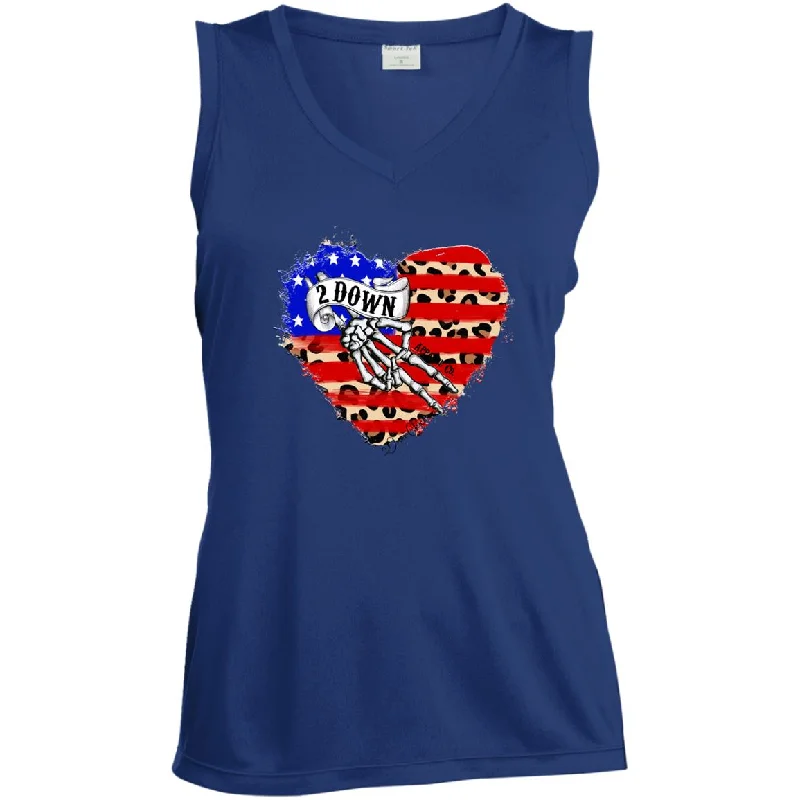 Leopard Heart Flat Patriotic Ladies' Sleeveless V-Neck Performance Tee Fleece Nylon Spandex Fleece Nylon Spandex