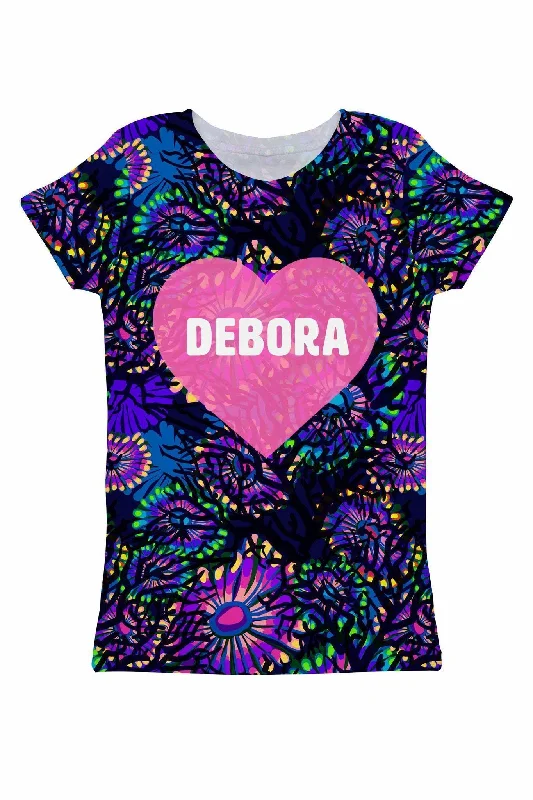 Midnight Glow Customized NAME Zoe Purple Tee - Women Front Pockets Side Pockets Patch Pockets Front Pockets Side Pockets Patch Pockets