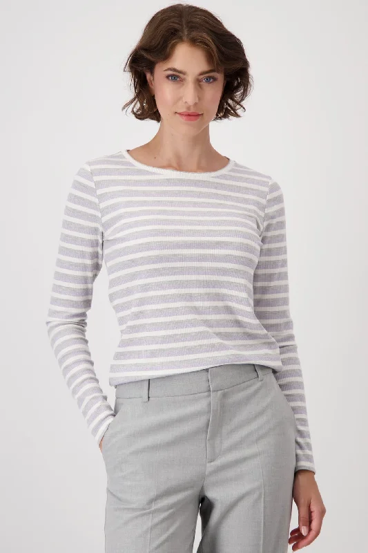 Monari 808552 Chalk Stripes Round Neck Lurex T-Shirt Plaid T-Shirt Polka Dot Checkered Plaid T-Shirt Polka Dot Checkered