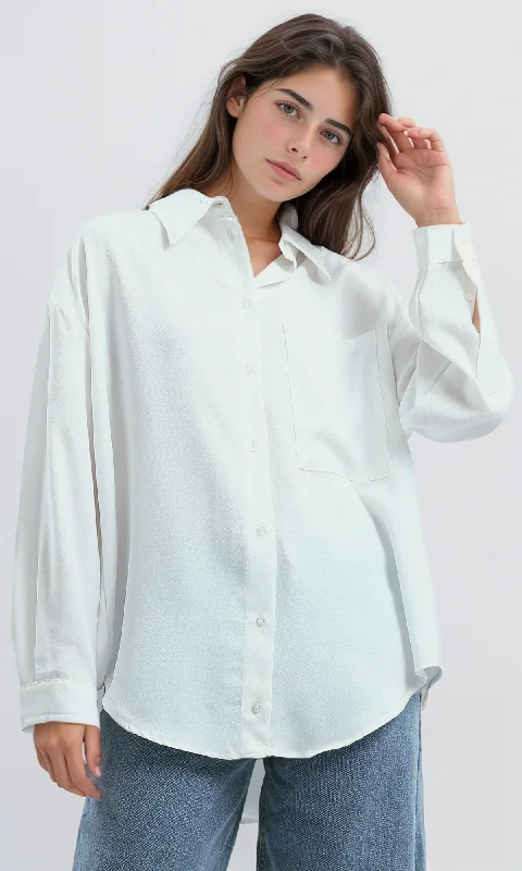 O189910 Summer White Long Shirt With Turn Down Collar Satin Fabric Silk Fabric Chiffon Fabric Satin Fabric Silk Fabric Chiffon Fabric