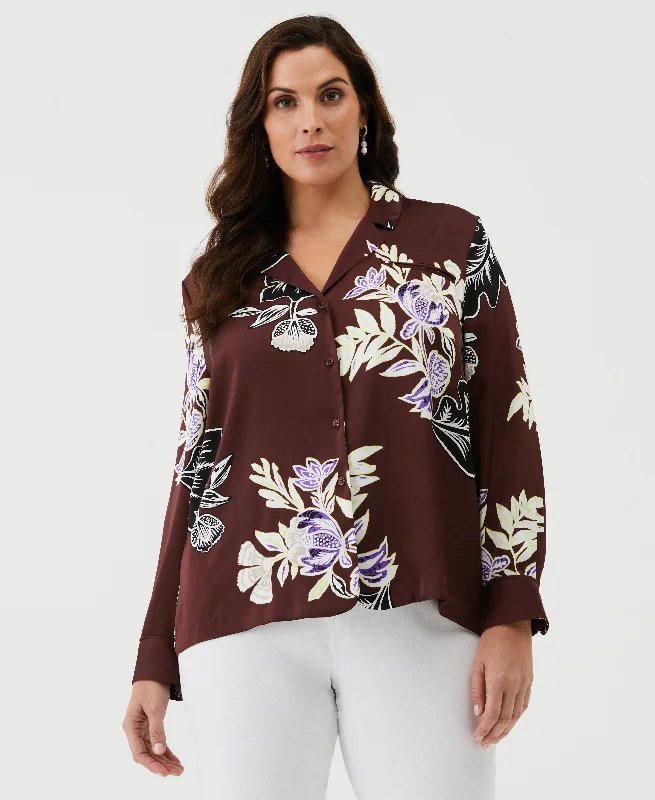 Plus Size Floral Print Shirt with Piping Polka Dot Checkered Tartan Polka Dot Checkered Tartan