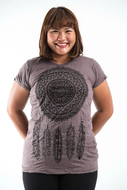 Plus Size Sure Design Women's Dreamcatcher T-Shirt Brown Real Fur Shearling Chenille Real Fur Shearling Chenille