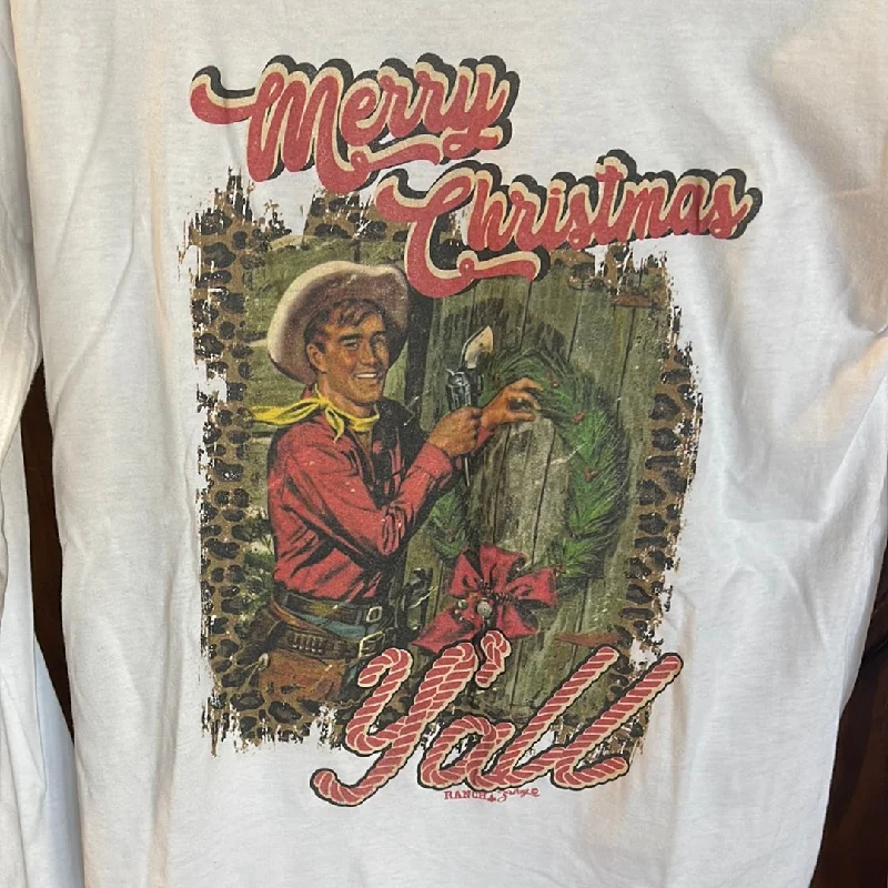Retro Merry Christmas Ya’ll L/S T Shirt Fitted T-Shirt Seamless Stretchy Fitted T-Shirt Seamless Stretchy
