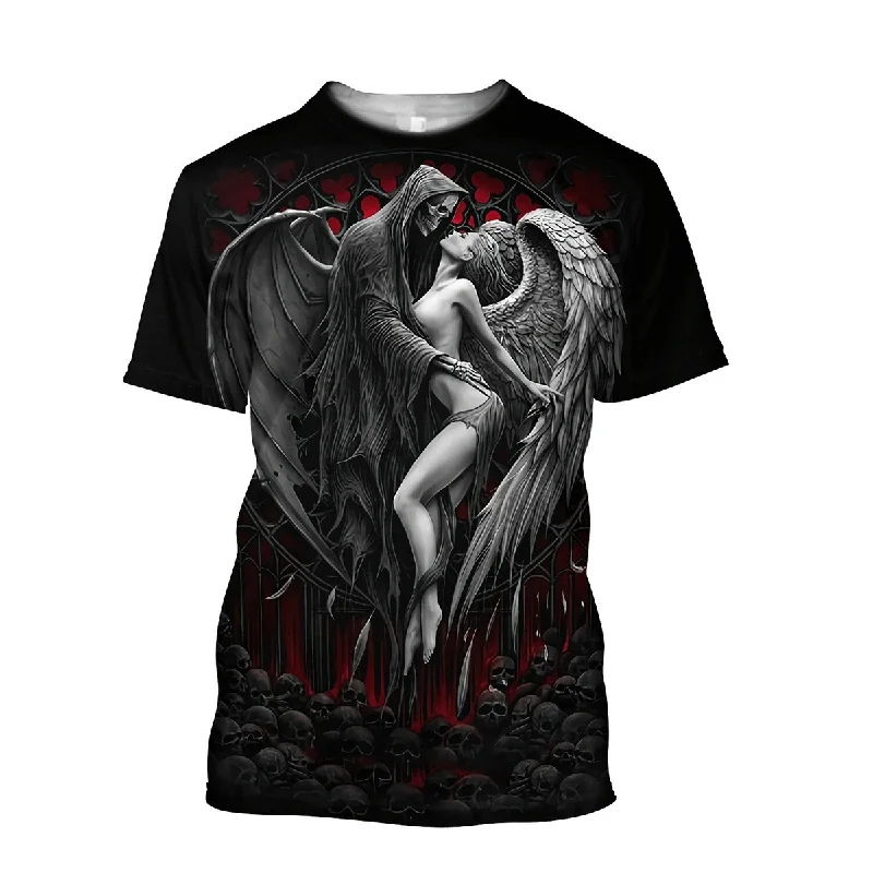 Rock Style Angel And Demon 3D Printed T-Shirt / Mens Death Design T-shirt Modern Contemporary Chic Modern Contemporary Chic Rock Style Angel And Demon 3D Printed T-Shirt / Mens Death Design T-shirt Modern Contemporary Chic Modern Contemporary Chic