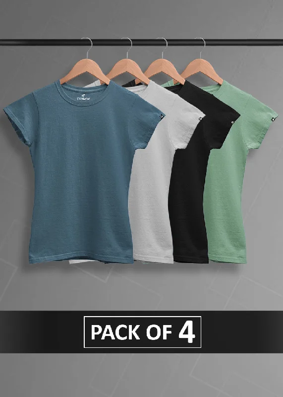 Solid Half Sleeve T-Shirt Women Combo - Pack of 4 Fashionable Trendy Casual Fashionable Trendy Casual