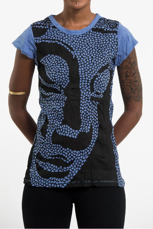 Sure Design Women's Big Buddha Face T-Shirt Blue Polka Dot Checkered Tartan Polka Dot Checkered Tartan Sure Design Women's Big Buddha Face T-Shirt Blue Polka Dot Checkered Tartan Polka Dot Checkered Tartan