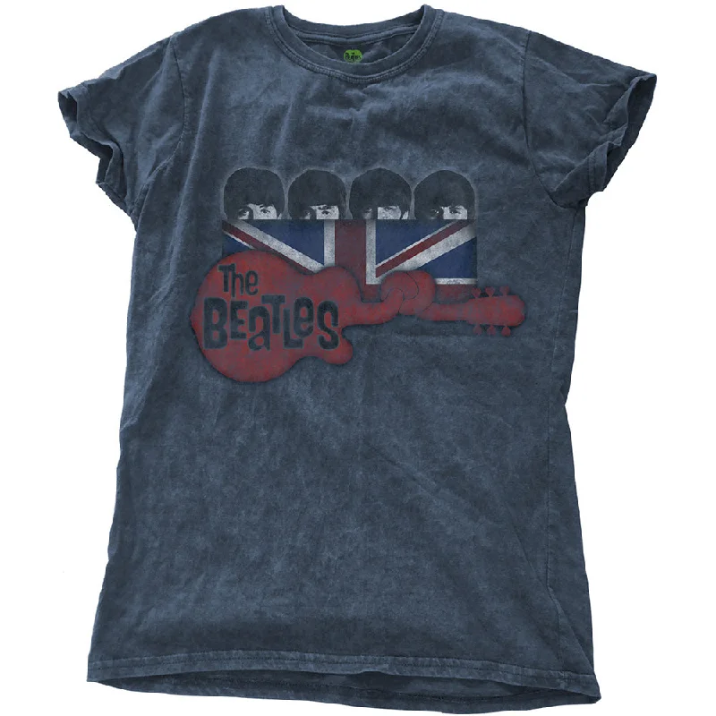 The Beatles Guitar & Flag Ladies Snow Wash T-Shirt Wool Fabric Cashmere Fabric Tweed Fabric Wool Fabric Cashmere Fabric Tweed Fabric