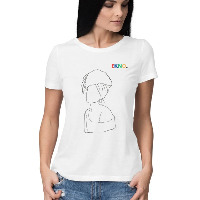 Women Round Neck White T Shirt Minimalist Woman Mesh Canvas Denim Mesh Canvas Denim