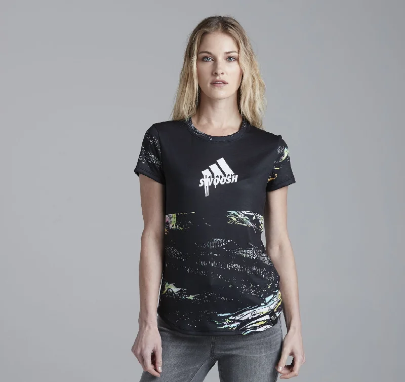 Womens Crew Tee, Digi Glitch Iron Safe Non-Iron Wrinkle Free Iron Safe Non-Iron Wrinkle Free