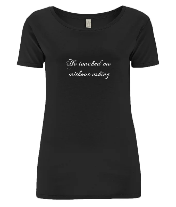 Women's Open Neck T-Shirt "he touched now he's buried" Elegant Classic Vintage Elegant Classic Vintage Women's Open Neck T-Shirt "he touched now he's buried" Elegant Classic Vintage Elegant Classic Vintage