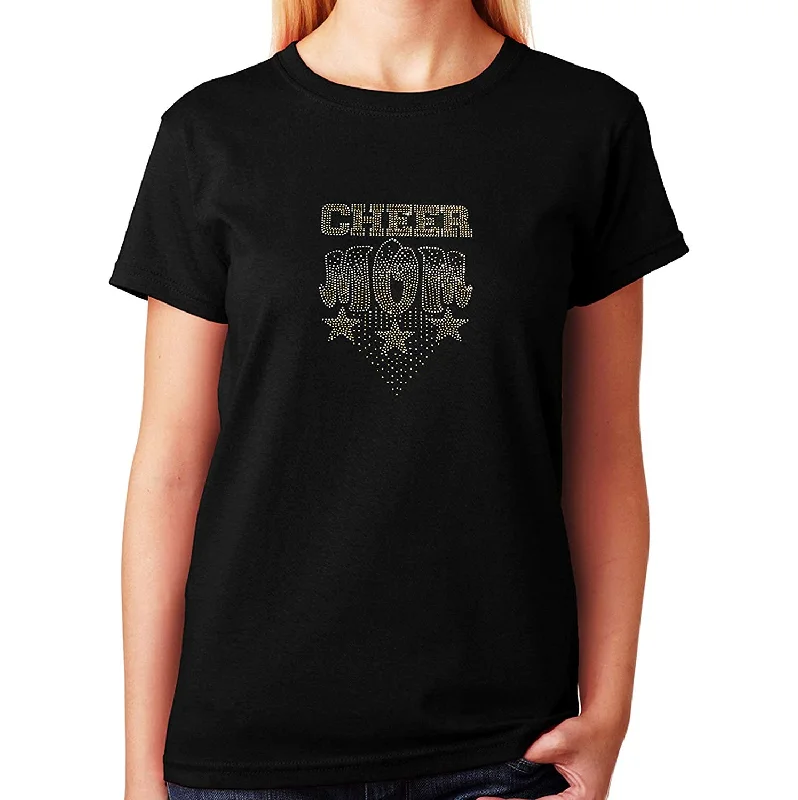 Women's / Unisex T-Shirt with Gold Cheer Mom With Stars in Rhinestones Mesh Canvas Denim Mesh Canvas Denim Women's / Unisex T-Shirt with Gold Cheer Mom With Stars in Rhinestones Mesh Canvas Denim Mesh Canvas Denim