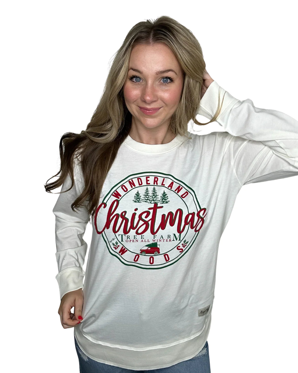 Wonderland Woods Belgian Cream High Low Long Sleeve Tee V-Neck T-Shirt Long Sleeve Cotton V-Neck T-Shirt Long Sleeve Cotton